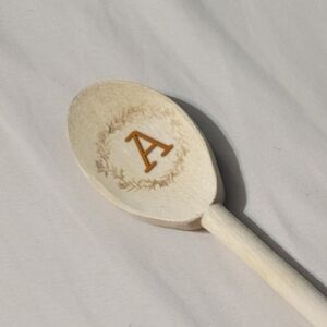 Custom Initial Wood Spoon Letter & Wreath Laser Engraved In Center Farmhouse New